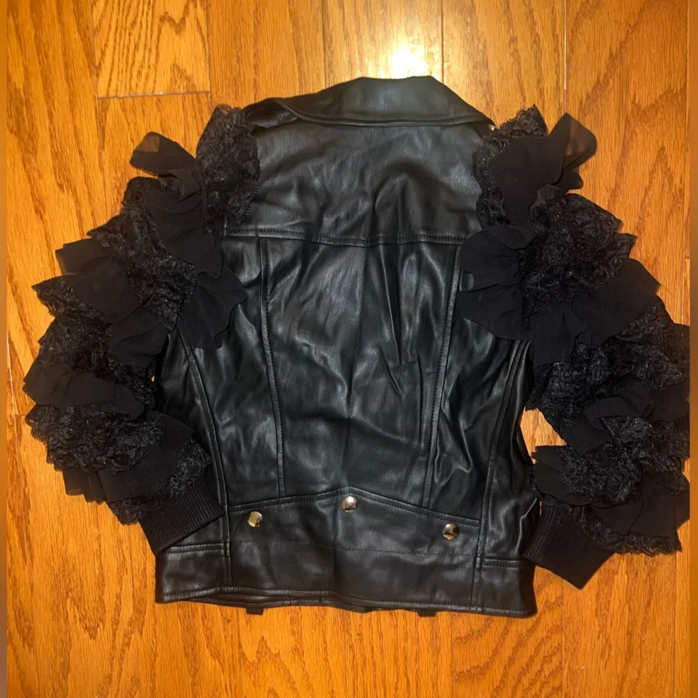 Girls Ruffle Sleeve Faux Leather Moto Jacket size 4T - Picture 8 of 10